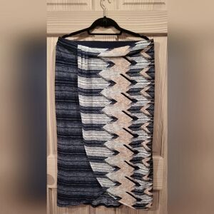 Anthropologie Maeve Blue and Cream Asymmetrical Midi Skirt for Resort Wear